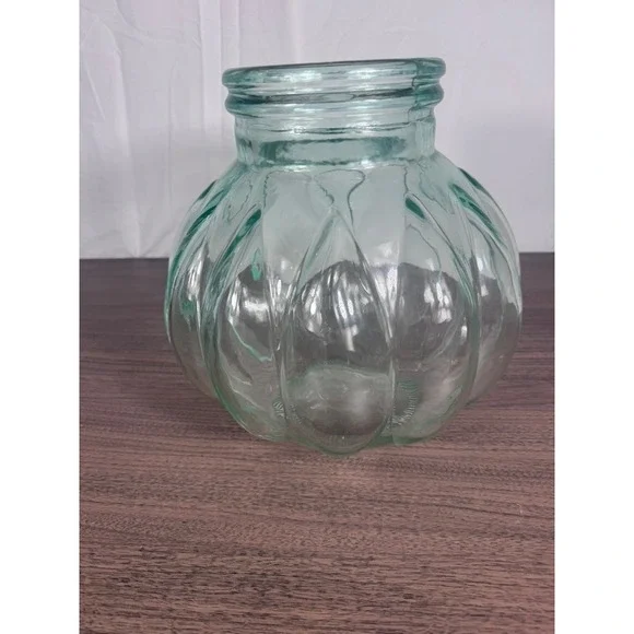 Vintage Green Glass Pumpkin Jar Anchor Hocking Candy Dish Planter - Picture 4 of 4